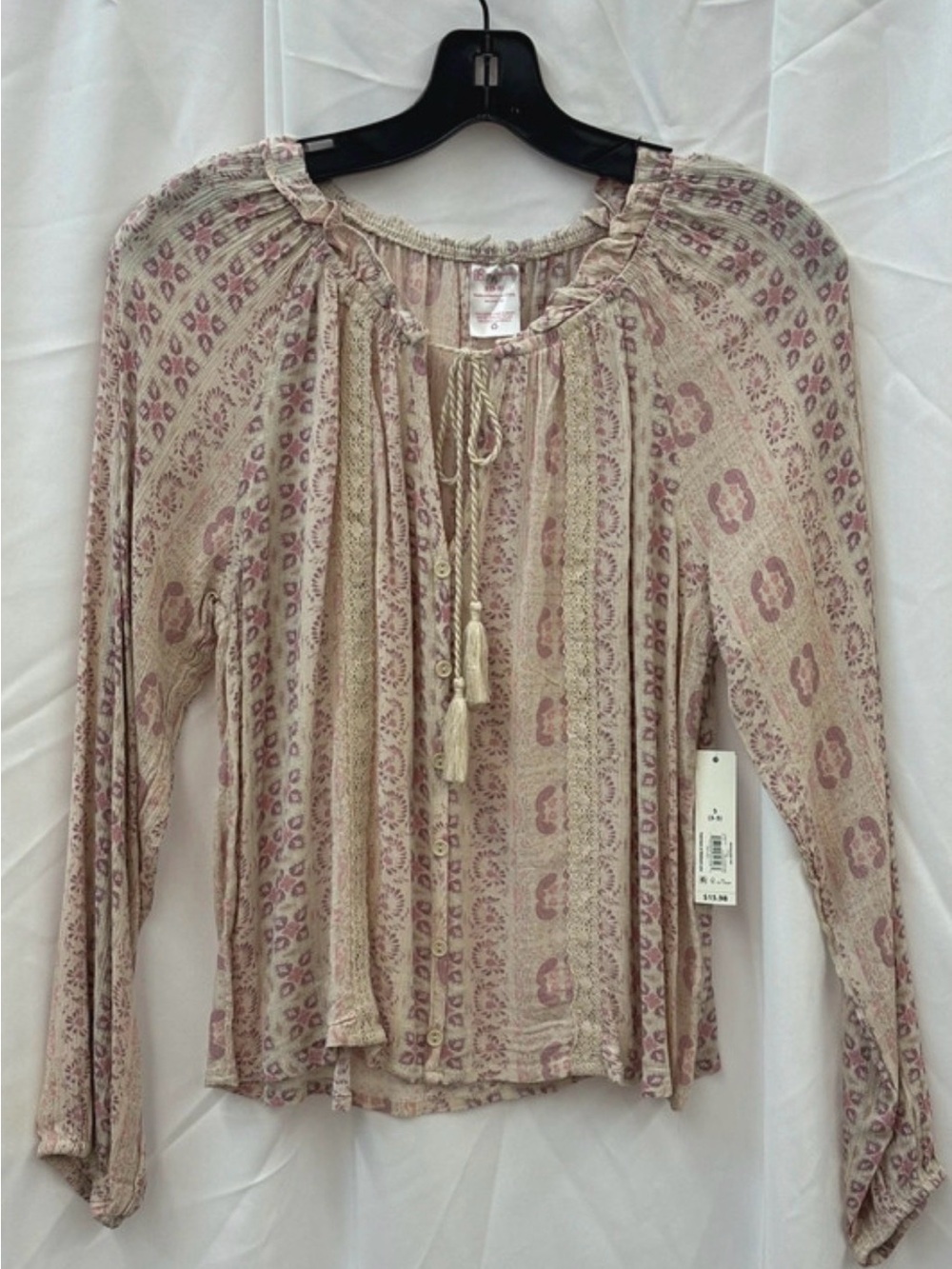 No Boundaries Pink and Cream Printed Peasant Blouse